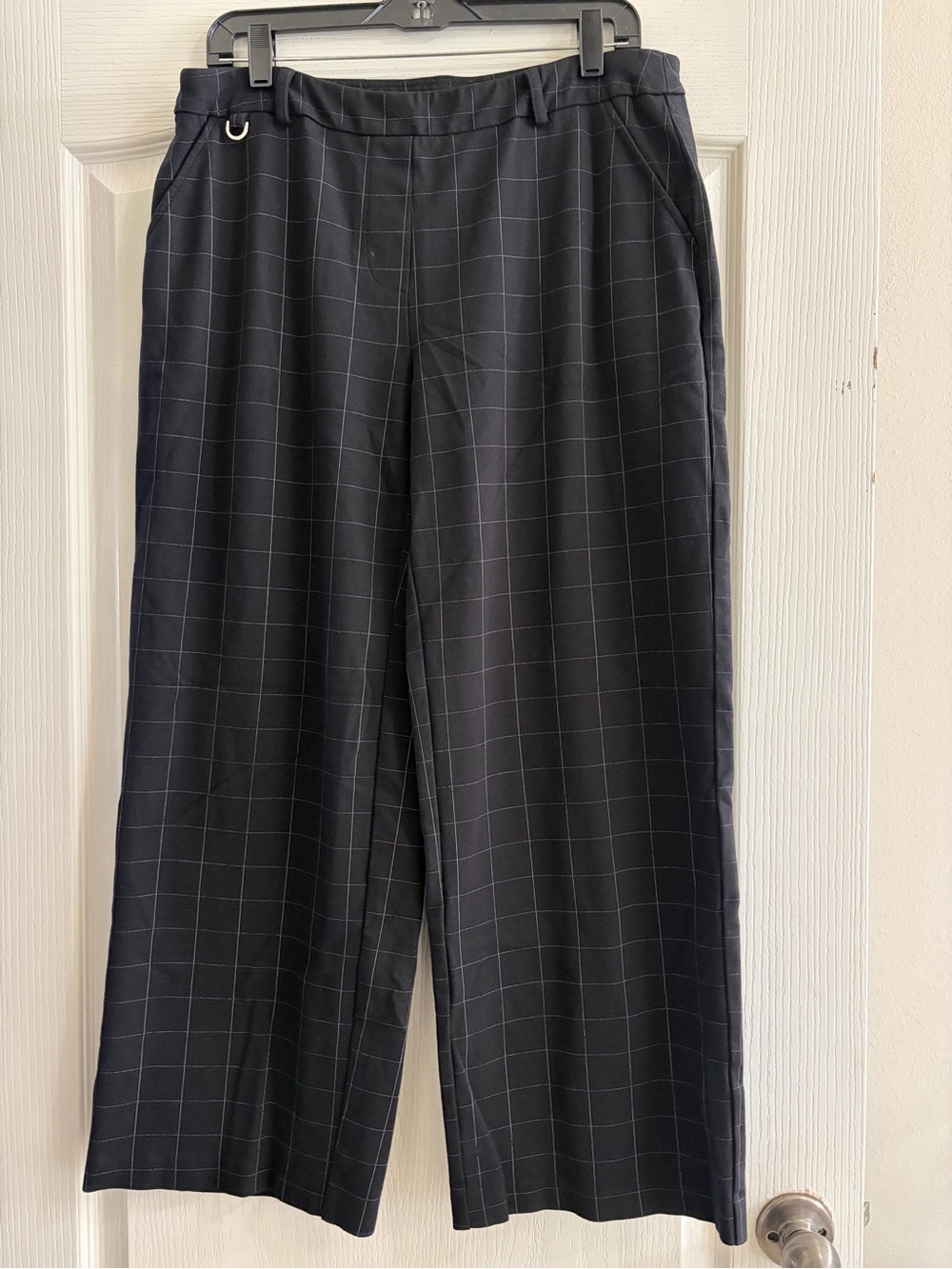 Cato Black Wide-Leg Windowpane Pants